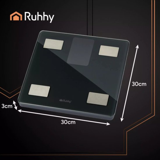 Ruhhy Slimme analyse personenweegschaal zwart 226 kg met LCD-display en Feelfit app