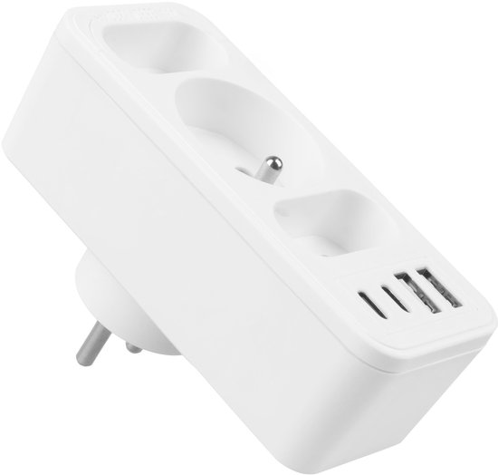 Maclean MCE248 F/W - Stekker - 3-voudige splitter 2x USB-A 2x USB-C - Wit