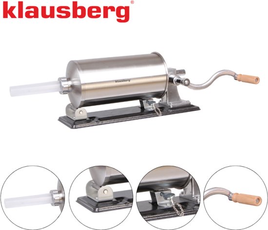 Klausberg KB-7929 Horizontale Worstvuller | 5 kg Capaciteit | RVS | Professioneel | Met Klemmen en Zuiger | Worstmaker | Vleesvuller