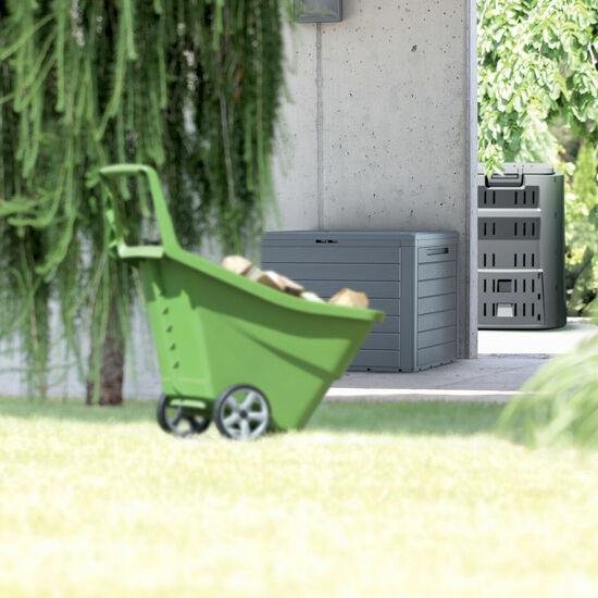 Prosperplast Tuin kussen opbergbox - grijs - hout patroon - 280 liter - kunststof - 116 x 44 x 55 cm