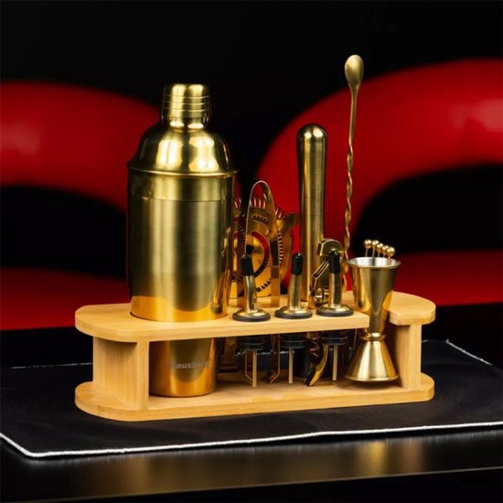 Klausberg KB-7583 - Cocktailset - 16 Delig - Goudkleurig - Bambus Standaard