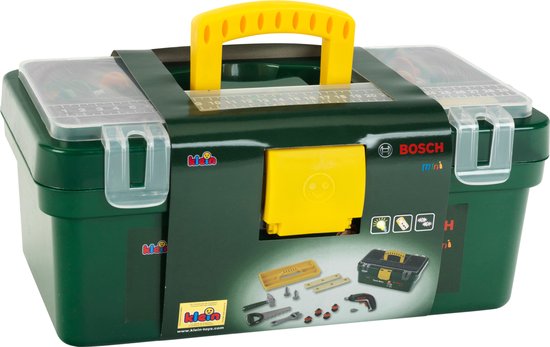 Klein Toys Bosch Ixolino II gereedschapskist - accuschroevendraaier en veel meer gereedschap - incl. verwisselbare opzetstuk, licht- en geluidseffecten - groen geel
