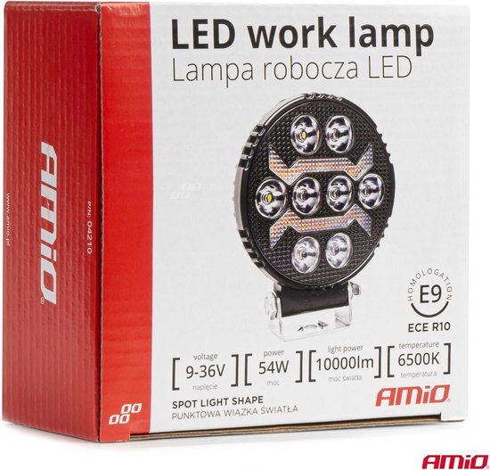 AMiO AWL69 LED Werkverlichting 54W 6500K 10000lm 9-36V - IP67 SPOT Verlichting Rond
