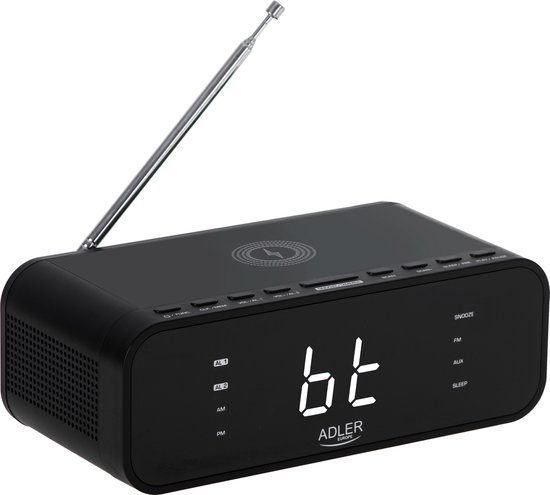Adler 1192B - Wekkerradio met draadloze oplader voor je telefoon - zwart