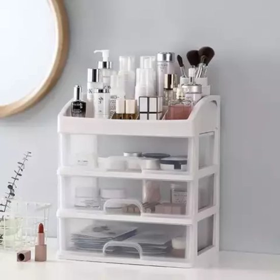 Soulima Make-up organizer - kunststof - transparant - 27 x 23 x 17 cm - incl 3 lades