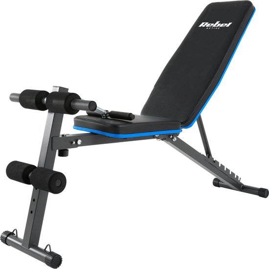 Rebel Active Schuine Trainingsbank met Beensteunen en Weerstandsbanden - Fitnessbank - Verstelbare Trainingsbank - Bench Press - Halterbank