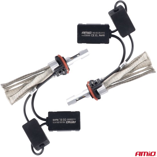 AMiO LED Autolampen FLEX+ H15 6000K - Krachtige Slimme Dimlichten 12V 24V Canbus Wit Verstelbare LED Verlichting