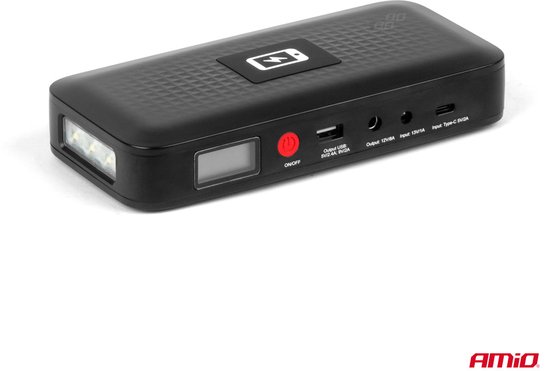 AMiO Portable Jump Starter 12V 12Ah 800A - Met Powerbank Draadloze Lader en LED Zaklamp Voor Benzine en Diesel Voertuigen