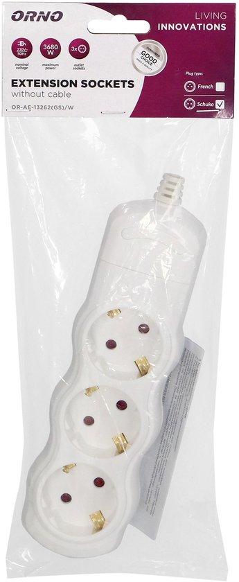 Stekkerdoos - Verdeelstekker 3 voudig - Verdeeldoos horizontaal - Stekkerblok zonder snoer/kabel - Wit
