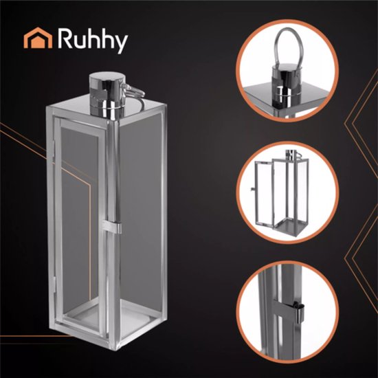 Ruhhy zilveren lantaarns set 38‑49‑63 cm – modern design, set van 3 – staal & glas zilver