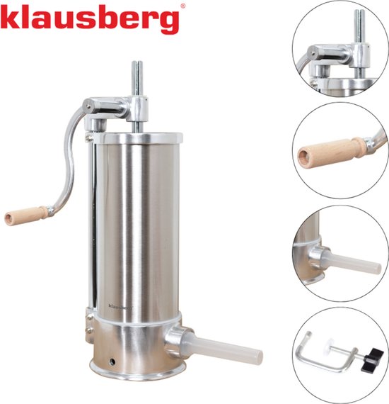 Klausberg KB-7927 Verticale Worstvuller | 5 kg Capaciteit | RVS | Professioneel | Met 6 Vullers | Vleesvuller