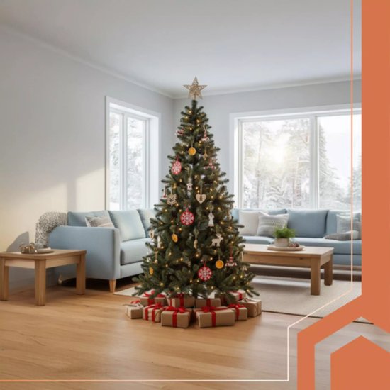 Ruhhy kunstkerstboom 210 cm – realistische groene kerstboom met dunne naalden, metalen standaard en natuurlijke uitstraling