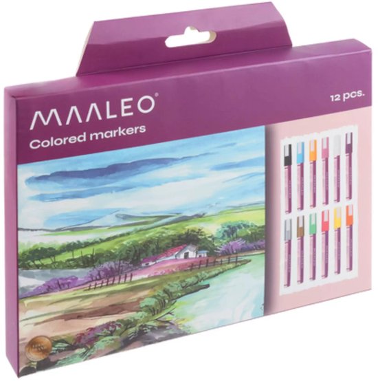 Maaleo Acrylstiften set van 12 – decoratieve waterdichte verfmarkers voor glas, hout, textiel en creatieve DIY-projecten