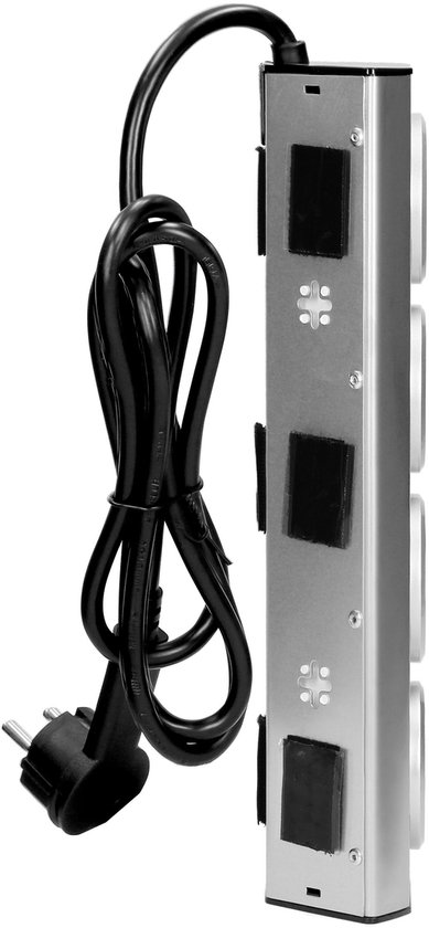 Orno stekkerdoos - Verdeeldoos 4-voudig - Hoekstopcontact beveiliging met randaarde - Verdeelstekker met 1.5 meter kabel - Zilver