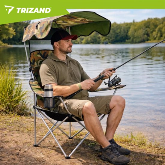 Trizand visstoel camouflage met zonnescherm en muskietennet draagkracht 100 kg voor vissen kamperen en outdoor