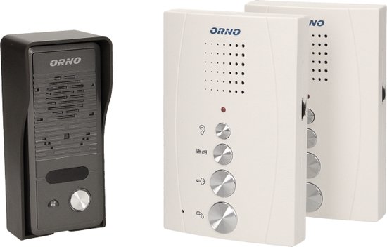 Single family doorphone, handset free, ELUVIO INTERCOM aluminium housing; surface mounted; wires 4+2; loudspeaker; additional button - gate control function; grey indoor unit