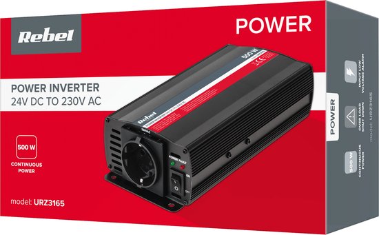 Rebel Omvormer - Spanningsomvormer - 24V DC naar 230V AC - Max. 500W - Zwart