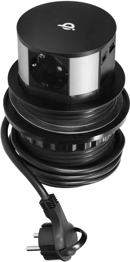 Pop-up stekkerdoos met Qi draadloze oplader - 3 Stopcontacten - USB-A+C - Quickcharge 3.0