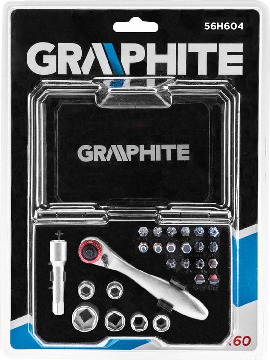 GRAPHITE Bit-dopset 26-Delig - Ratelbitset - Handige Mini Ratel - S2 Staal - Pro Ratel - Zyklop Doppen