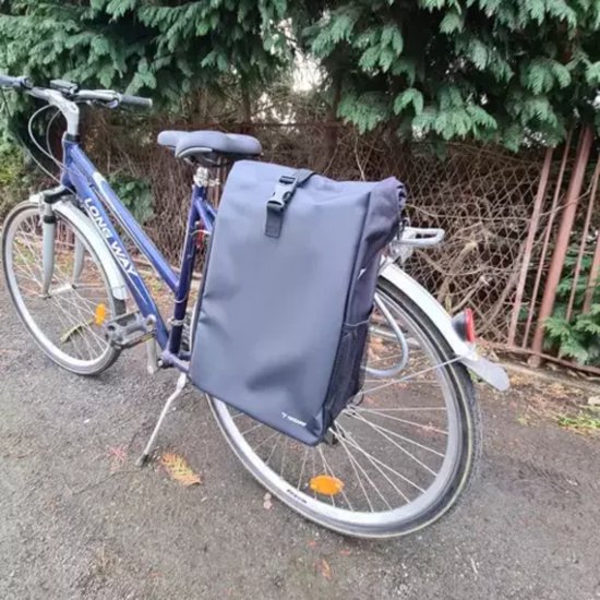 Trizand Multifunctionele Enkele Fietstas met Roltop 15-20 Liter - Shopper Schoudertas met Draagband - Zwart
