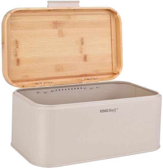 Kinghoff KH-1928 - Broodtrommel - beige - met bamboe deksel - 30x20x14 cm