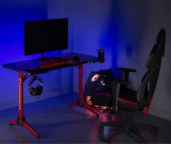 NanoRS - Gaming tafel met verstelbare RGB LED-achtergrondverlichting drank -hoofdtelefoon houder -  120cm