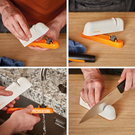 Fiskars Messenslijper - Roll-Sharp - Slijper met Anti-slip pads - Vaatwasserbestendig - Wit - Compact