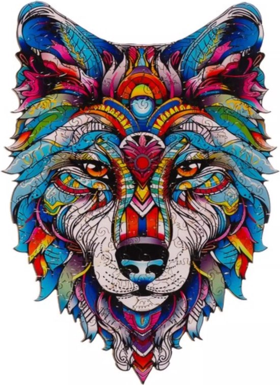 Kruzzel Houten Wolf Puzzel – 170 Stukken – Kleurrijke en Unieke Decoratieve Puzzel