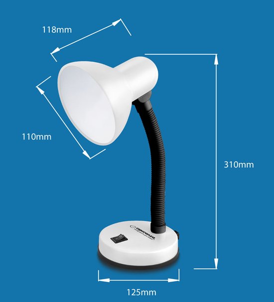 Esperanza Vega Bureaulamp – E27 Fitting – Blauw – Kantelbare Arm – Klassiek Design