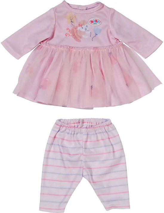 BABY born Jurk Lichtroze met lange mouwen, rok van tule en legging voor poppen van 36 cm