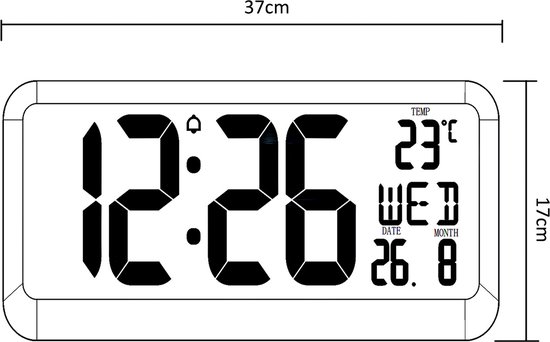 GreenBlue - Digitale klok met temperatuursensor LED display - 37x17cm