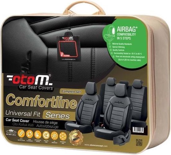 Otom Comfortline Stoelhoezenset - leer/textiel - 11-delig - zwart