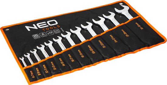 Neo Tools Steek/steeksleutelset 6-32mm 12dlg DIN 3110 CrV Staal TUV M+T