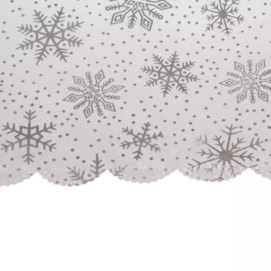 Ruhhy Kersttafelkleed 260x140cm - Elegant Wit met Zilveren Sneeuwvlokken