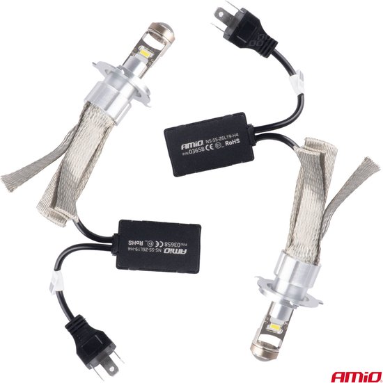AMiO LED Autolampen FLEX+ serie H4 lens 12V 24V 6000K Canbus Dimlichten Wit