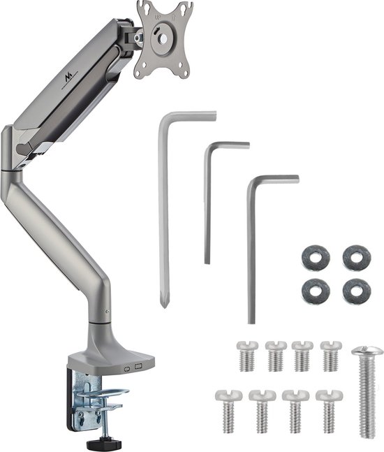 Maclean MC-969 - Monitorbeugel - Monitorsteun - dubbele arm - met gasveer - 17"-45" - tot 16 kg - Zilver