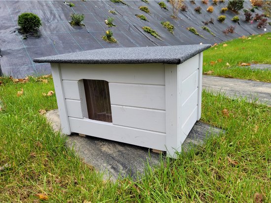 Geïsoleerde houten kennel voor kleine hond - lichtgrijs