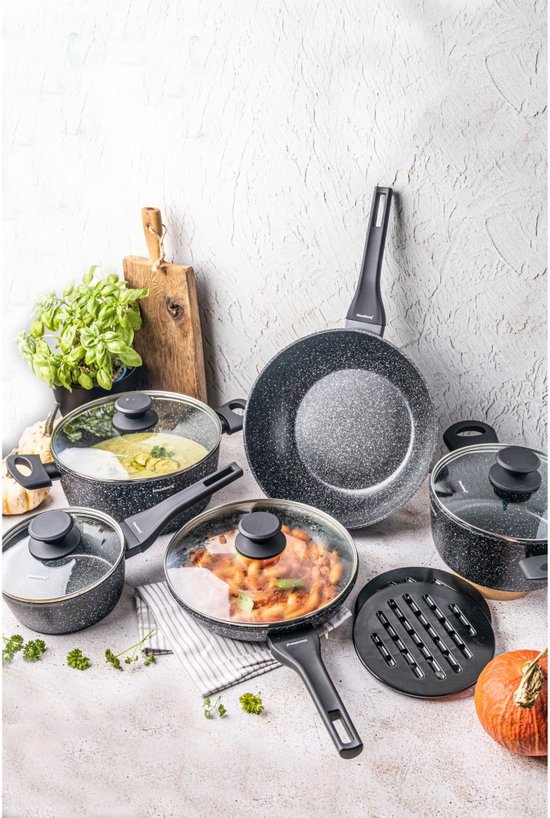 Klausberg 7657 - 12 delige pannenset - Kookpannen - 16-20-24-24-28 cm - zwart - met deksel