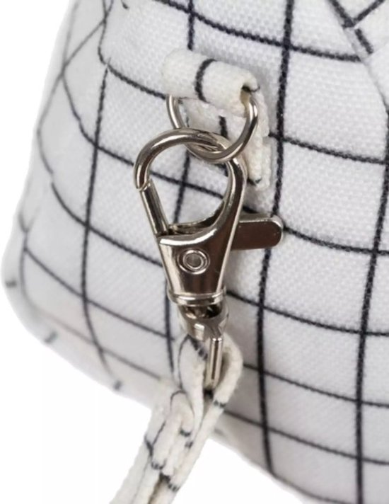 Maaleo Dubbele Uitbreidbare Etui - Wit Geruit - Twee Compartimenten - Mesh Organizer