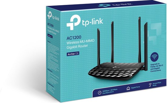 TP-Link Archer C6 - Draadloze Router - 1200 Mbps - WiFi 5 - Zwart