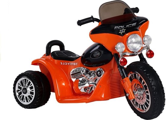 Elektrische politie chopper - trike - motor voor kinderen tot 25kg max 1-3 km/h oranje - kids motor - kindermotor - politiemotor