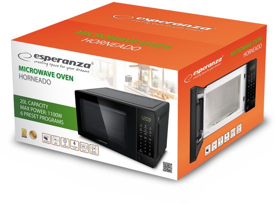 Esperanza EKO009 magnetron Zwart Solo-magnetron Aanrecht 20 l 700 W