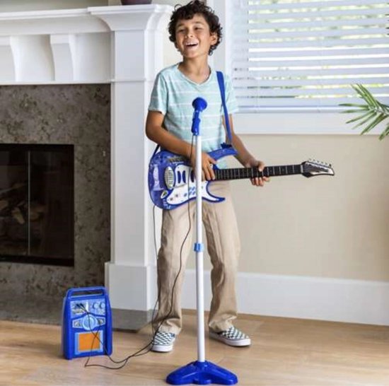 Kruzzel Elektrische Kindergitaar - Met Microfoon en Versterker - Blauw - MP3-ingang