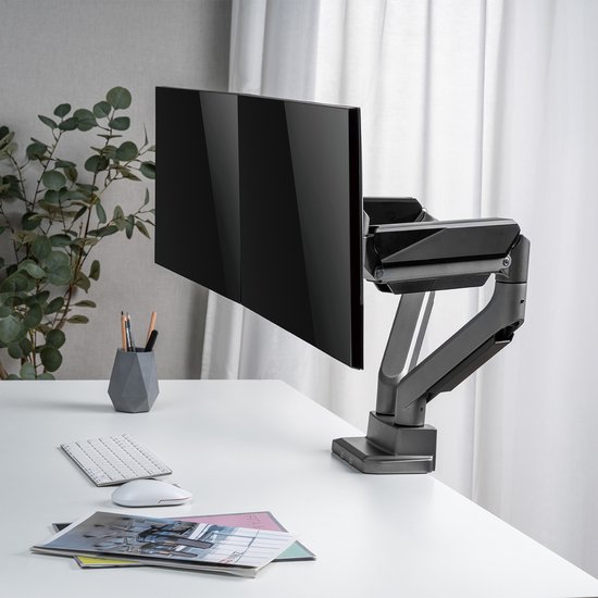 Ergo Office - 2-compartiment monitorhouder met gasveer | 17-35" - Draaibaar | Kantelbaar - In hoogte verstelbaar | Dubbele arm VESA 75x75 100x100