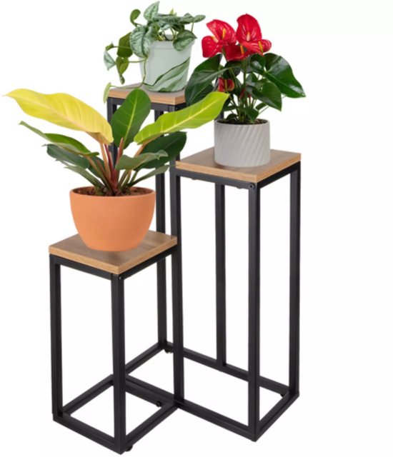 Ruhhy Plantenstandaard - 3 laags- metaal - vierkant - industriële stijl - modern - voor bloemen en planten