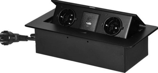 Orno Pop-up Bureau stekkerdoos - Stekkerblok met 2 stopcontacten - USB A & C - Inbouw Verdeelstekker met 1.5 meter kabel - Antraciet
