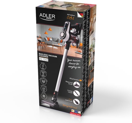 Adler AD 7048 handstofzuiger Zwart, Rood, Wit Zonder Zak