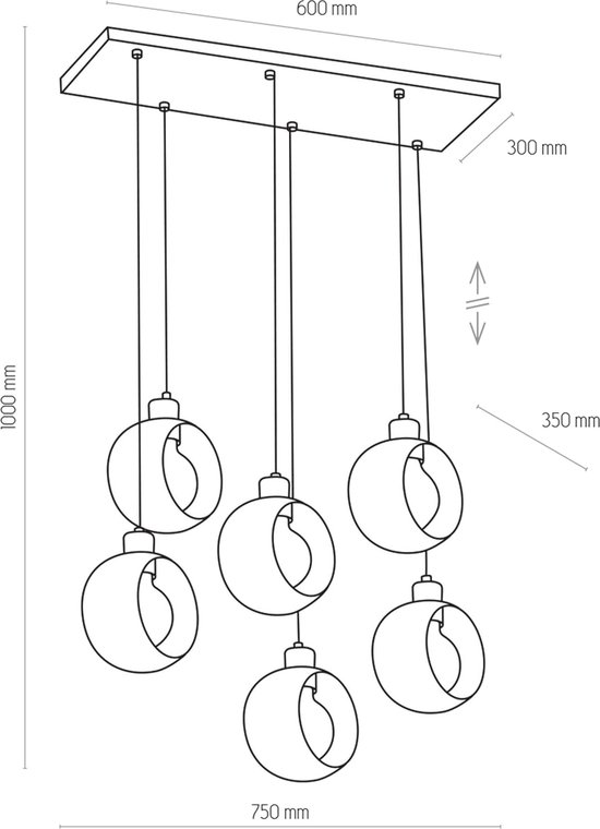 Adviti Jala Hanglamp - Zwart E27 - 6 Lichtbronnen