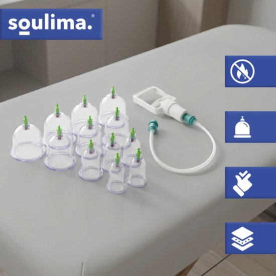 Soulima Chinese cupping set 12 delig zonder vuur met handpomp en magnetische cups