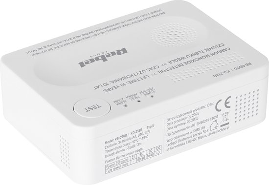 Rebel KD-218B - Koolmonoxidemelder - Draadloos - Batterijvoeding